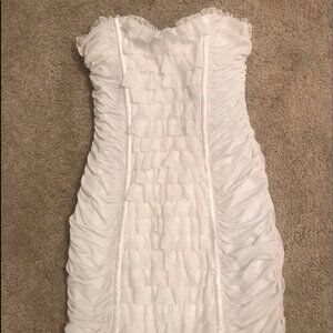 Vintage Bebe Dress Mini White Ruffle Retro 90s Ruched Summer Y2K XS